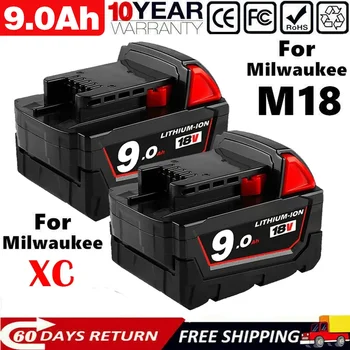 Įkraunamos baterijos Milwaukee M18B5 XC ličio jonų baterija 18v 12.0/9.0/6.0Ah akumuliatoriaus įkroviklis Milvokiui M18 12V ~ 18V