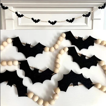 Šikšnosparnių girliandos reklamjuostė laimingo Helovino išvakarėse Vakarėlio rudens festivalis Židinio mantija Spooky Wall Boho sodybos namų dekoravimas Fonas