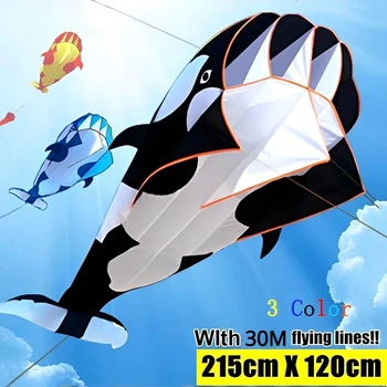 Žudikas banginių aitvaras 215CM X 120CM Aitvaras su 30m skraidančiomis linijomis 3D didžiulis berėmis minkštas parasparnis Milžiniškas delfinų aitvaras