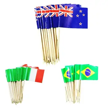 100vnt Dantų krapštukas Nacionalinės vėliavos torto dekoravimas Italijos Brazilija Australijos vėliava Keksiukų topperis Skina dantų krapštuko vakarėlio reikmenis
