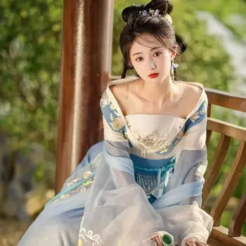 2023 Hanfu suknelė Moteriški siuvinėjimai Wei Jin Pietų Šiaurės dinastija Didelės rankovės Juosmuo Sulaužytas sijonas Vasarinis Hanfu kostiumas