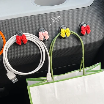 2pc Creative Bowknot Mini Car Hooks Cute Cartoon Car Adhesive Hook Organizer Hanger for USB Cable Headphone Key Storage Accessor
