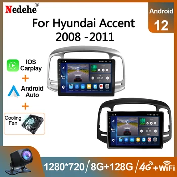 8G 128G automobilinis radijas Android Auto Carplay skirtas Hyundai Accent 2008 -2011Multimedia Qled ekranas Stereo Autoradio GPS navigacija Wifi