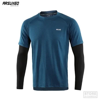 ARSUXEO Vyriški pavasario rudens bėgimo marškinėliai Greiti sausi kompresiniai sportiniai marškiniai ilgomis rankovėmis Elastinis fitnesas Sporto salės apranga 18T8
