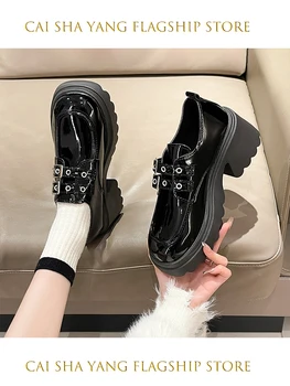 All-Match Womens Derby Shoes Casual Female Sneakers Clogs Platform Black Flats British Style Autumn Round Toe Loafers with Fur L