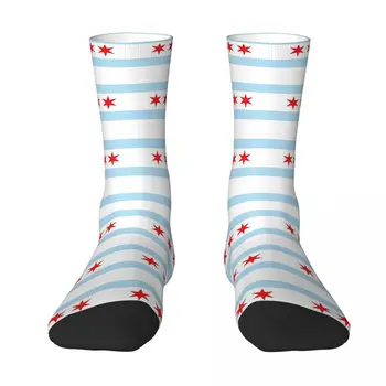 All Seasons Crew Stockings Flag Of Chicago Socks Harajuku Casual Hip Hop Long Socks Accessories for Men Women Birthday Present