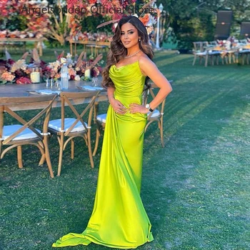 Angelsbridep Elegant Prom suknelės Lemon Green 2023 Mermaid Abendkleider Dubai Stain Evening Dress Robes De Soirée Party Gowns