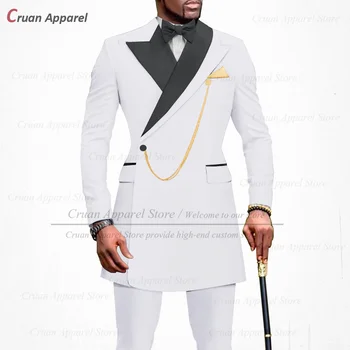 Baltas vyriškas kostiumas Slim Fit Prabangus mados dizainas Blazer kelnės 2 dalių Homecoming Business Vestuvinis smokingas vyrams Naujausias striukių komplektas