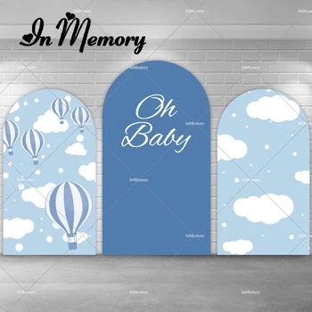 Berniukai Kūdikių dušas Chiara Arka Fono viršelis Mėlynas dangus Debesys Karšto oro balionas Oh Baby Kids 1-ojo gimtadienio vakarėlio fonas Custom