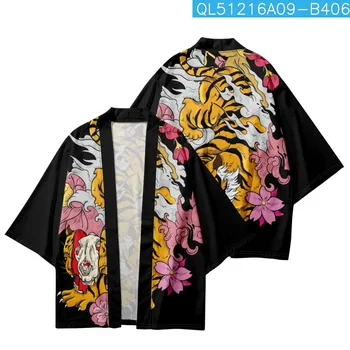 Cartoon Tiger Floral Printed Harajuku Streetwear Cosplay Kimono Summer Men Japanese Traditional Cardigan Haori Women Shirts