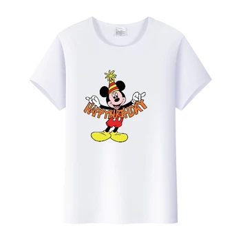 Cute Mickey Mouse Moteriški marškinėliai Trumpomis rankovėmis Trikotažas Disney Animacinė palaidinė Vyrai Tops 90S Fashion Summer White Shirt Ladies Drabužiai