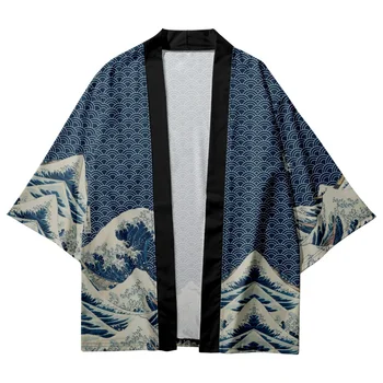 Debesys Vandenyno bangos Spausdinti marškinėliai Drabužiai Tradiciniai Haori Cosplay Kimono Moterys Vyrai Japonų Azijos gatvės drabužiai Kardiganas Yukata