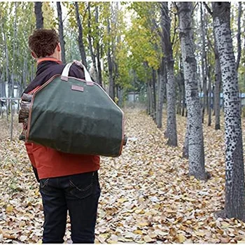 Drobės rąstinis krepšys,patvarus medinis tote,židinio krosnies priedai, malkų laikiklis su rankenomis stovyklavimui