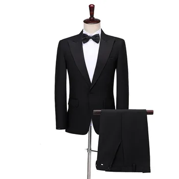 Elegantiškas vyriškas kostiumas Juoda Balta Mėlyna Prekės ženklo vienas mygtukas Geriausias vyras Vestuvių vakarėlio scenos vedėjas Vyras Naujas 2 dalių rinkinys Švarkas ir kelnės