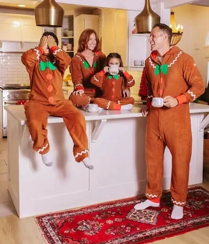 Family Kids Adult Gingerbread Women Hooded Christmas Suit Jumpsuit Brown Gingerbread Sausainių kostiumas Pižama Party Cosplay Onesie