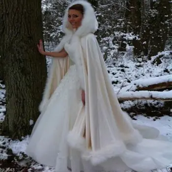 Faux Fur Edge Wedding Coat švarkas Satin Bridal Capes Wedding Wrap Modern Bride Cloak With Hood
