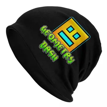 Geometrinis brūkšnys App Smagūs žaidimai Skullies Beanies Skrybėlių geometrija Dash Goth Unisex lauko kepurės Šiltos dvejopo naudojimo variklio dangčio kepurės