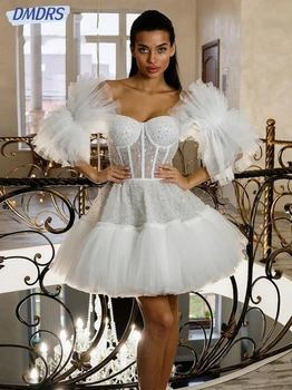 Gimtadienio vakarėlis Blizgučiai Vakarinės suknelės nuo peties Suknelė nuotakai klasika virš kelių Vestido de Novia