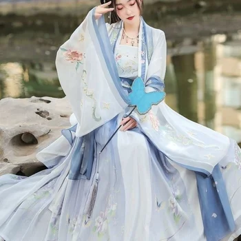 Hanfu moterų vasaros kinų stiliaus patobulinta Han elemento šilko versija kasdien super pasakų kostiumas juosmens ilgio sijonas tinka moterims