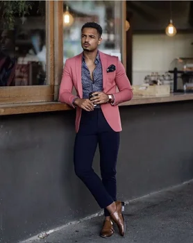 Kostiumas Homme Itališkas stilius Slim Fit 2 Pjesės Mada Vyriški kostiumai Jaunikis Prom Smokingai Jaunikiai Blazer Vestuvėms (Švarkas+Kelnės)
