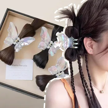 Krištolinis drugelio plaukų nagų perukas Moters simuliacijos plaukai Aštrūs mergina Vištienos lizdo galva Pūkuotas natūralus užsegimas Klipas Šaudyklės galva