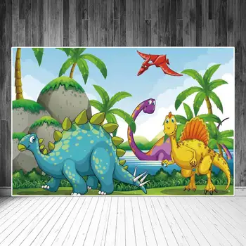 Kūdikių džiunglių animacinis filmas Dinozaurai Pasaulio gimtadienio dekoravimas Fotografija Fonai Vaikai Palmės Uolos Vakarėlio nuotraukų fonas