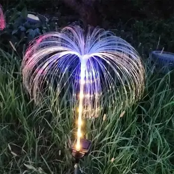 LED 7 spalvų saulės sodo lempa lauko apšvietimas vandeniui atsparios nerūdijančio plieno vejos lempos optinio pluošto medūzos lempa kiemui / daliai