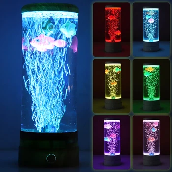 LED žuvų lempų rinkinys Daugiaspalvis besikeičiantis akvariumo bakas Naktinė šviesa Dekoratyvinė imituota žuvų burbulų stalinė lempa Stalo dekoravimas