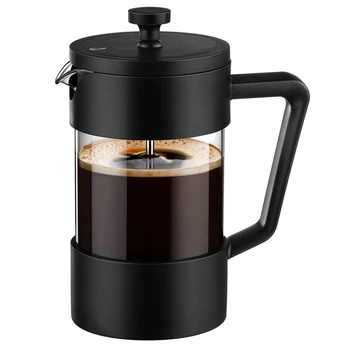 LUDA French Press Kavos ir arbatos virimo aparatas 12Oz, sutirštinto borosilikatinio stiklo kavos presas, nerūdijantis ir saugus indaplovėje, juodas