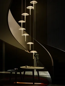 Laiptai ilgi šviestuvai Dvipusis pastatas Vila Loftas Apartamentai Grybų lempa Šviesa Prabangi Kūrybinė asmenybė Meno lempos