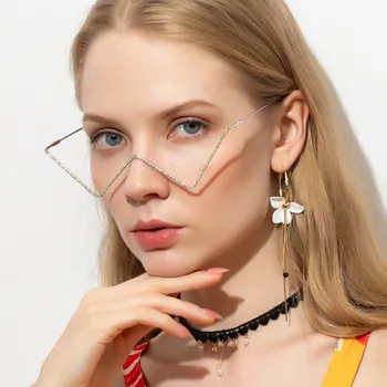 Madingi akiniai 2022 Rėmelis Pusė kadro be objektyvo Mergina Prašmatnus Harajuku Cosplay vakarėlio dekoravimo akiniai Metaliniai fotografijos akiniai