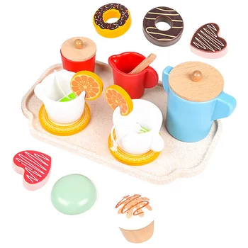 Medinis vaikų arbatos rinkinys Popietės arbatos gaminimas Mini žaislai mergaitėms Desertas Mažylių namų papuošalai Dėlionė Apsimestinis žaidimas