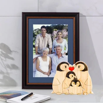 Medinė šeimos meno dėlionė Kūrybinė pingvinų šeimos dėlionė Statulos papuošalai Pagrindinis Darbastalio dekoravimas Motinos dienos šeimos dovana