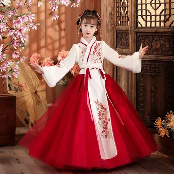 Mergaitės Fėja Hanfu Vaikai Šiltas Tango kostiumas Vaikai Žiema Storas siuvinėjimas Vakarėlio suknelė Kūdikis 2024 Kinų Naujųjų metų drabužiai