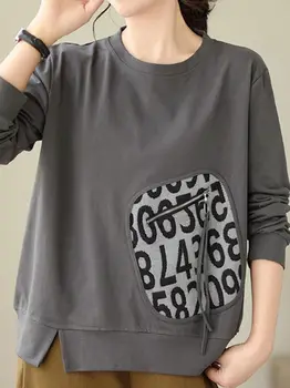 Moteris Ruduo Naujasis menas Laisvalaikio O kaklo megztiniai Universalus personalizuotas Laiškas Užtrauktukas Kišenė ilgomis rankovėmis Viršus Gatvės drabužiai Džemperis