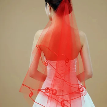Moterų dovanos Elegantiški klasikinių vestuvinių suknelių aksesuarai Paprastas vieno sluoksnio raudonas baltas nėrinių kraštas Trumpi nuotakos šydai