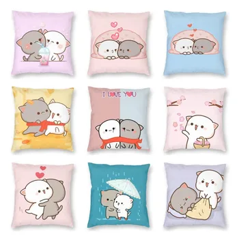 Panda Bubu And Dudu spausdinimas Mesti pagalvės dėklas Kvadratinis pagalvės dėklas Kawaii Anime minkšto juosmens sofos pagalvėlė Mesti miegamojo pagalvės dėklas