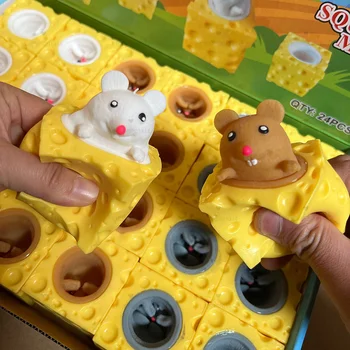 Pop Up Funny Mouse And Cheese Block Squeeze Anti Stress Toy Hide And Seek Figures Stress Relief Fidget Žaislai vaikams Suaugusiųjų dovana