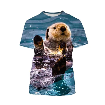 Populiarūs 3D spausdinimo ūdros marškinėliai vyrams Vasaros miela gyvūnų grafika trumpomis rankovėmis Cool Street Tshirt Tops Tee drabužiai