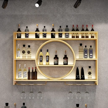 Prabangi vyno spintelė Sieninė vitrininė spintelė svetainei Auksinė vyno butelių lentyna Estante De Vino Baro baldai