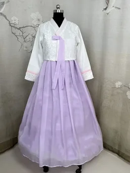 Purple Blue Palace Korėjiečių tradicinis kostiumas moterims Elegantiška Hanbok suknelė Princesė Cosplay Anicent Retro Long vestuvių vakarėlis