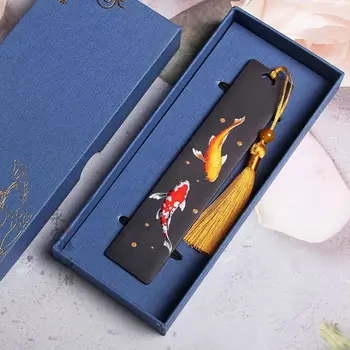 Retro drožyba Žymė Kinų stiliaus medinis knygų klipas Juodmedis Dažytas Koi karpis Puslapių ženklinimas Studentų kanceliarinės prekės