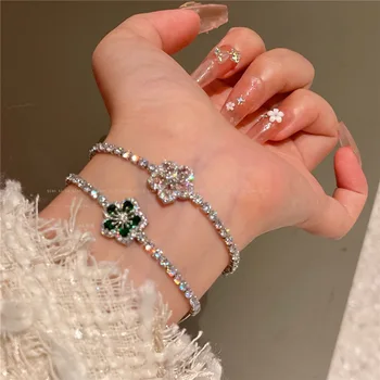 Sintetinis moisanito deimantas Išskirtinė gėlių apyrankė smaragdinis cirkonas aukštos kokybės rankų virvės papuošalai