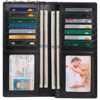 Verslo vyrų piniginė Natūralios odos ilgas sankabos krepšys ID Kreditinės kortelės turėtojas Pinigai Billetera Hombre