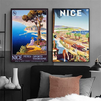 Vintage City Nice Poster France Vintage Travel Poster Prints Fashion Colour Canvas Painting Bedroom Decor Reading Room Decor