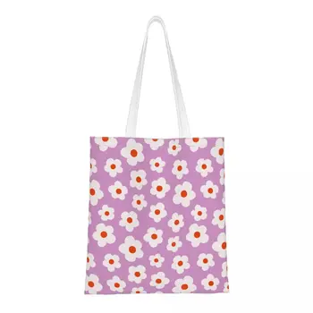 Violetinė alyvinė gėlė Gėlių ramunė Daugkartinio naudojimo krepšiai per petį Moteriškas krepšys per petį Madinga didelės talpos rankinė Retro drobės krepšys Ponia
