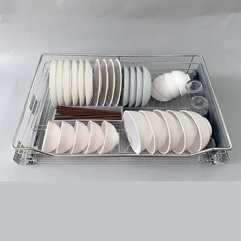 Virtuvės spintelės ištraukiamas krepšys 304 nerūdijančio plieno vieno sluoksnio buferinis stalčius stalo dubenėlio krepšys Virtuvės spintelė prieskonių laikymo lankas