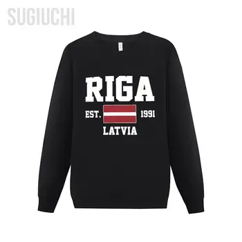 Vyrai Moteriški gobtuvai Latvija EST.1991 Ryga Capital Džemperis su gobtuvu Megztiniai O-Neck Hip Hop Style Cotton Unisex