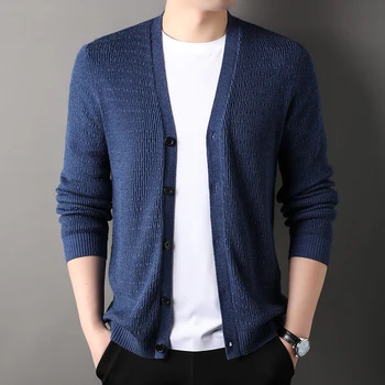 Vyriškas megztinis V formos kaklu ilgomis rankovėmis, didelis korėjietiškas megztinis, megztas švarkas, juodas paltas, M-4XL