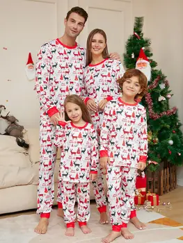 Xmas Family Matching Pižama 2024 Nauja mados gelsva viso kūno spausdinta Suaugusiųjų vaikų kostiumas Kūdikių kombinezonas Šunų drabužių šeimos rinkinys